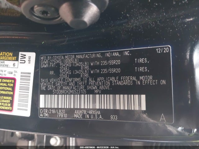 5TDDBRCH2MS523105 Toyota Highlander Hybrid Limited