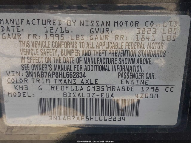 3N1AB7AP8HL662834 Nissan SENTRA SV