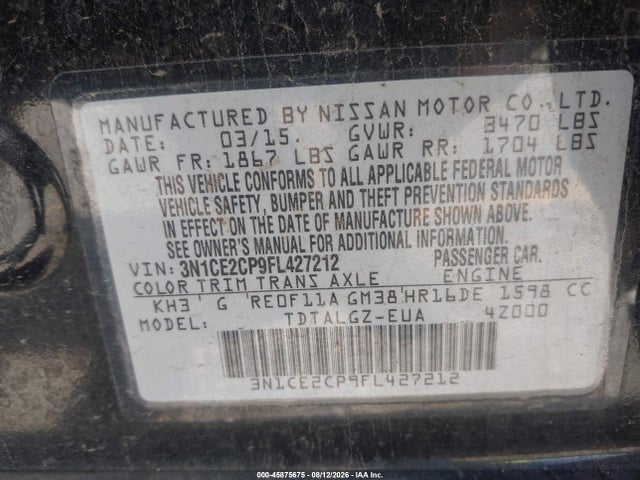 Nissan Versa Note Sr 2015 3N1CE2CP9FL427212 Image 9