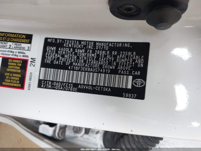 2010 Toyota Camry Se მანქანა იყიდება აუქციონზე, vin: 4T1BF3EK8AU574919, აუქციონის ნომერი: 45875681