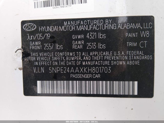 Hyundai SONATA ECO 2019 5NPE24AAXKH801703 Image 9