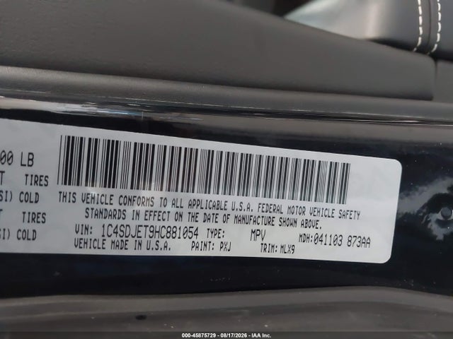 Aukcja sprzedaży 2017 Dodge Durango Citadel Anodized Platinum Awd, vin: 1C4SDJET9HC881054, numer aukcji: 45875729