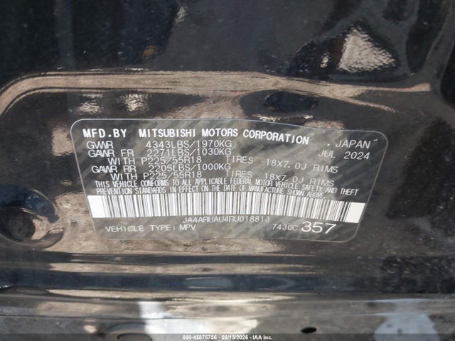 45875736 :رقم المزاد ، JA4ARUAU4RU018813 vin ، 2024 Mitsubishi Outlander Sport 2.0 Es Awc/2.0 Le Awc/2.0 Ralliart Awc/2.0 S Awc/2.0 Se Awc/2.0 Trail Edition Awc مزاد بيع