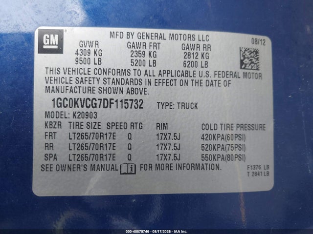 Продажа на аукционе авто 2013 Chevrolet Silverado 2500hd Work Truck, vin: 1GC0KVCG7DF115732, номер лота: 45875746