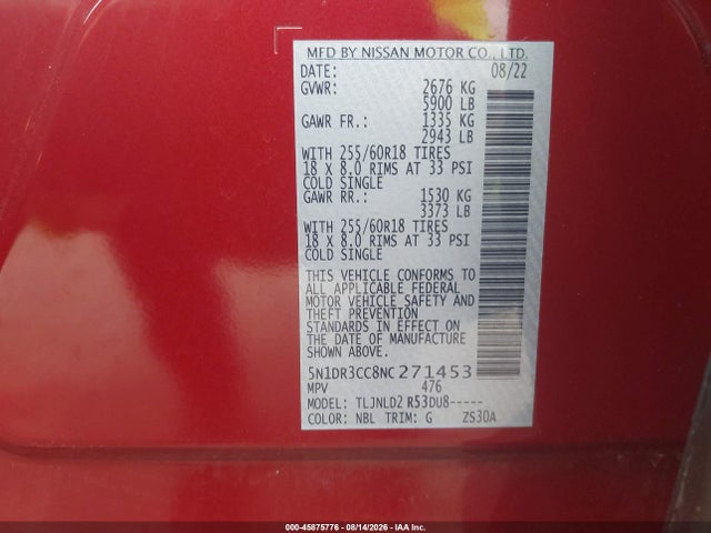 Nissan Pathfinder Sl 4wd 2022 5N1DR3CC8NC271453 Image 9