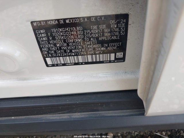 Продажа на аукционе авто 2025 Honda Hr-v Awd Lx, vin: 3CZRZ2H34SM713369, номер лота: 45875793