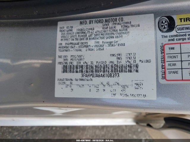 2010 Ford Fusion Sel მანქანა იყიდება აუქციონზე, vin: 3FAHP0JA6AR108393, აუქციონის ნომერი: 45875807