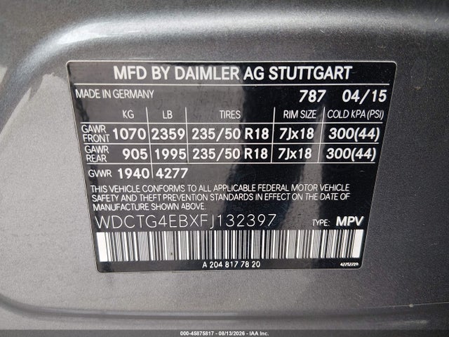 WDCTG4EBXFJ132397 Mercedes-Benz GLA 250