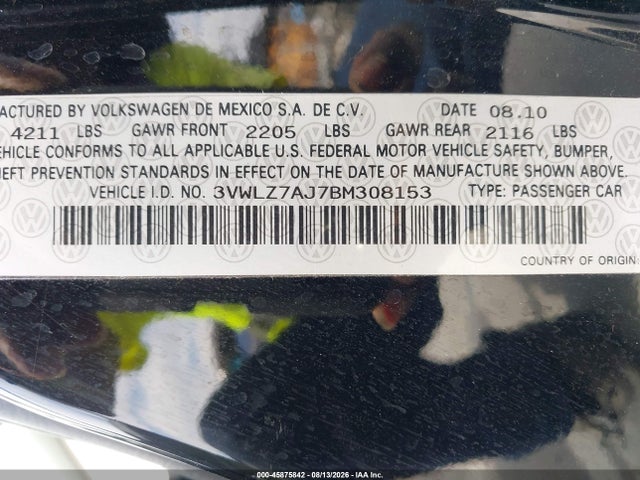 Aukcja sprzedaży 2011 Volkswagen Jetta 2.5l Sel, vin: 3VWLZ7AJ7BM308153, numer aukcji: 45875842