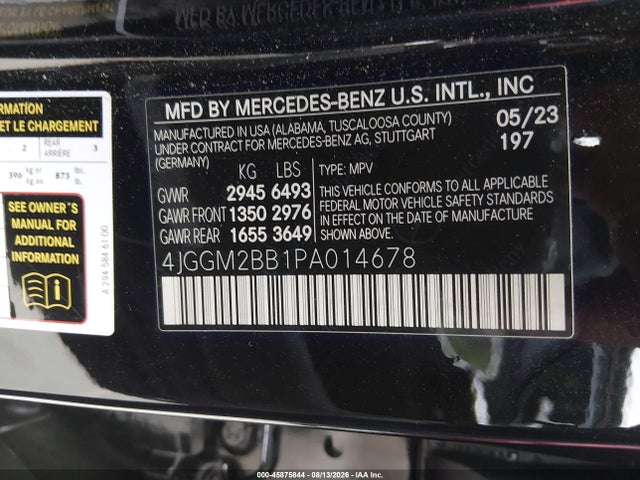 45875844 :رقم المزاد ، 4JGGM2BB1PA014678 vin ، 2023 Mercedes-benz Eqe 350+ Suv مزاد بيع