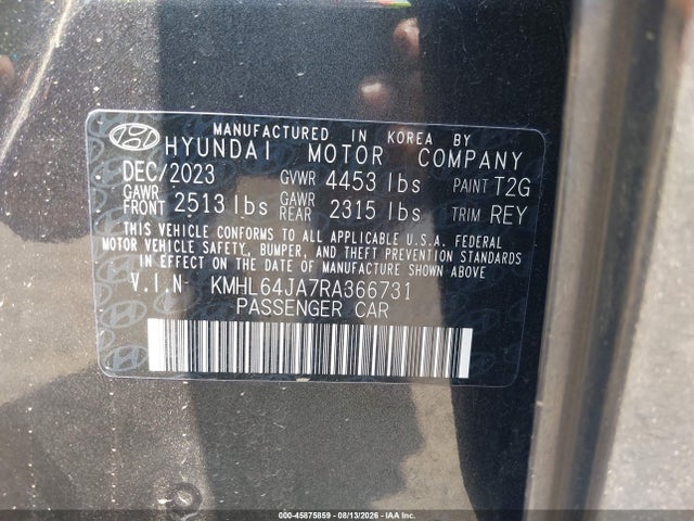 45875859 :رقم المزاد ، KMHL64JA7RA366731 vin ، 2024 Hyundai Sonata Sel مزاد بيع
