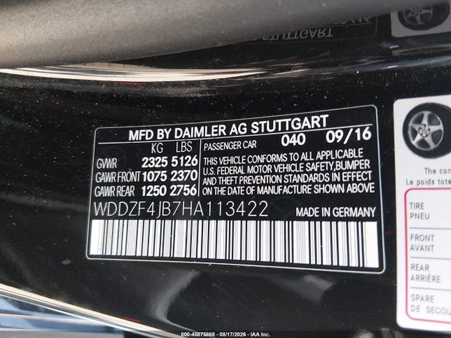 Aukcja sprzedaży 2017 Mercedes-benz E 300, vin: WDDZF4JB7HA113422, numer aukcji: 45875868