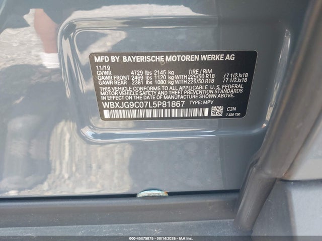 Продажа на аукционе авто 2020 Bmw X1 Xdrive28i, vin: WBXJG9C07L5P81867, номер лота: 45875875