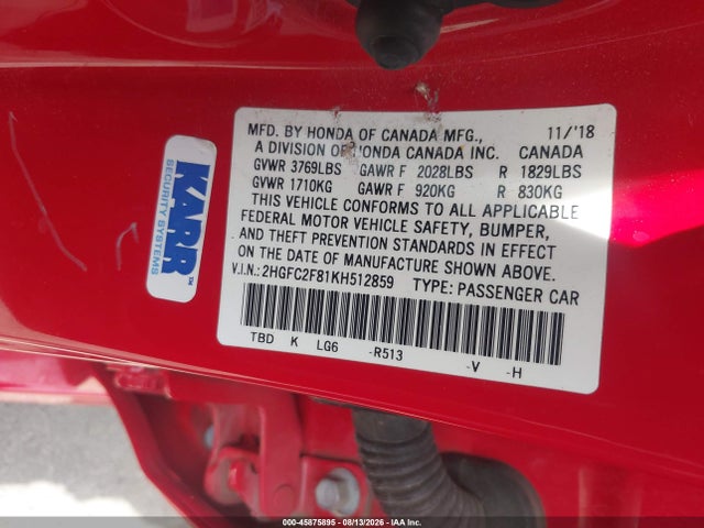 Honda Civic Sport 2019 2HGFC2F81KH512859 Image 9