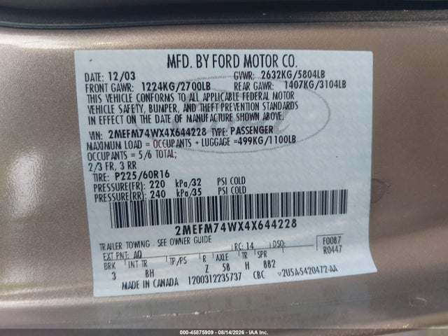 Продаж на аукціоні авто 2004 Mercury Grand Marquis Gs, vin: 2MEFM74WX4X644228, номер лоту: 45875909