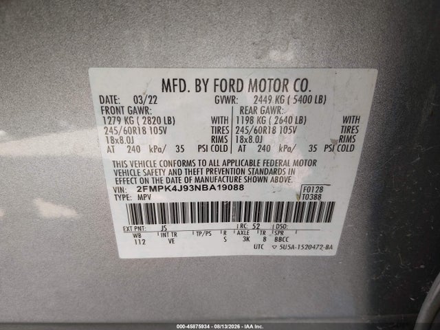 Ford EDGE SEL 2022 2FMPK4J93NBA19088 Image 8