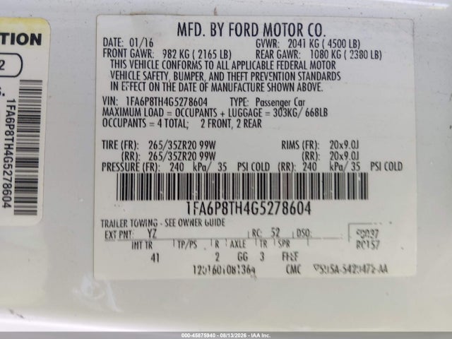 Aukcja sprzedaży 2016 Ford Mustang Ecoboost, vin: 1FA6P8TH4G5278604, numer aukcji: 45875940