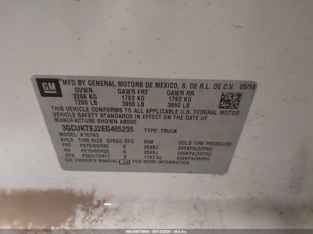 Продажа на аукционе авто 2014 Chevrolet Silverado 1500 High Country, vin: 3GCUKTEJ2EG465235, номер лота: 45875956