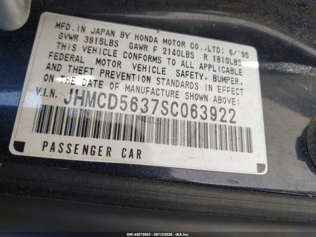 Продажа на аукционе авто 1995 Honda Accord Lx, vin: JHMCD5637SC063922, номер лота: 45875983