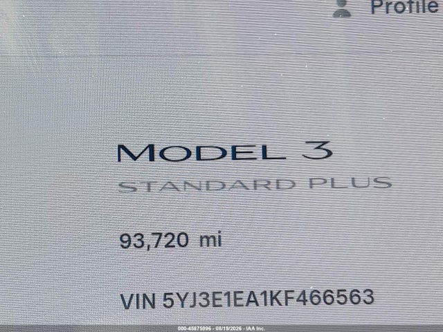 45875996 :رقم المزاد ، 5YJ3E1EA1KF466563 vin ، 2019 Tesla Model 3 Long Range/mid Range/standard Range/standard Range Plus مزاد بيع