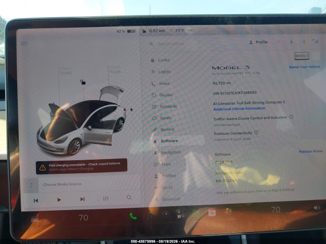 45875996 :رقم المزاد ، 5YJ3E1EA1KF466563 vin ، 2019 Tesla Model 3 Long Range/mid Range/standard Range/standard Range Plus مزاد بيع