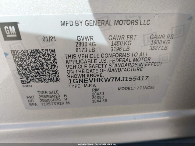 1GNEVHKW7MJ155417 Chevrolet Traverse Awd Lt Leather