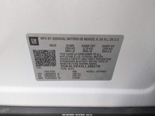Auction sale of the 2020 Gmc Terrain Awd Slt, vin: 3GKALVEX5LL165178, lot number: 45876009