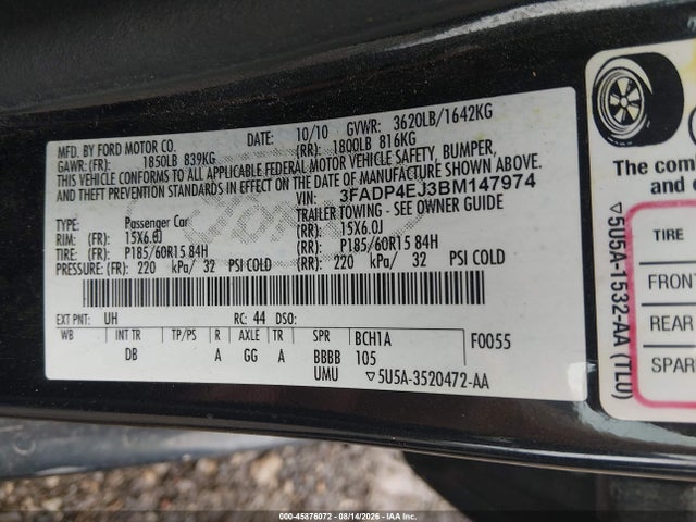 Aukcja sprzedaży 2011 Ford Fiesta Se, vin: 3FADP4EJ3BM147974, numer aukcji: 45876072
