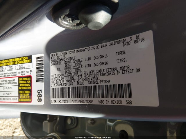 2018 Toyota Tacoma Trd Off Road მანქანა იყიდება აუქციონზე, vin: 3TMCZ5AN8JM181003, აუქციონის ნომერი: 45876073