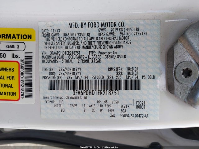 Ford FUSION SE 2014 3FA6P0HD1ER218751 Image 9