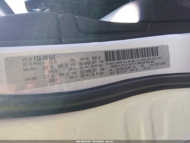 Продажа на аукционе авто 2020 Jeep Grand Cherokee Limited 4x4, vin: 1C4RJFBG3LC221872, номер лота: 45876120