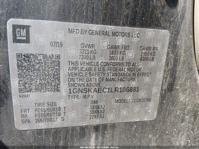 1GNSKAEC1LR106881 Chevrolet Tahoe 4wd Ls