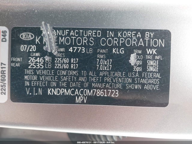 Aukcja sprzedaży 2021 Kia Sportage Lx, vin: KNDPMCAC0M7861723, numer aukcji: 45876131