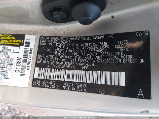 2005 Toyota Sienna Ce მანქანა იყიდება აუქციონზე, vin: 5TDZA23C55S298118, აუქციონის ნომერი: 45876134