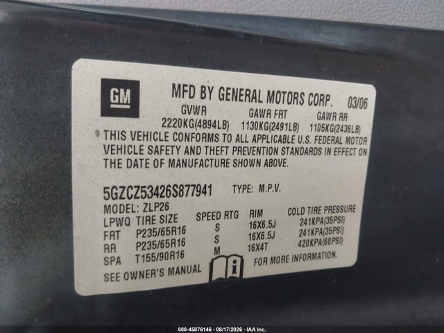 45876146 :رقم المزاد ، 5GZCZ53426S877941 vin ، 2006 Saturn Vue V6 مزاد بيع