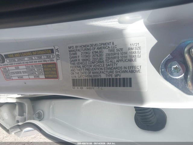 2022 Acura Rdx Technology Package მანქანა იყიდება აუქციონზე, vin: 5J8TC1H55NL000075, აუქციონის ნომერი: 45876156