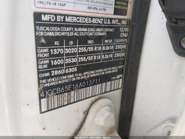 Aukcja sprzedaży 2006 Mercedes-benz R 350 4matic, vin: 4JGCB65E16A013711, numer aukcji: 45876177