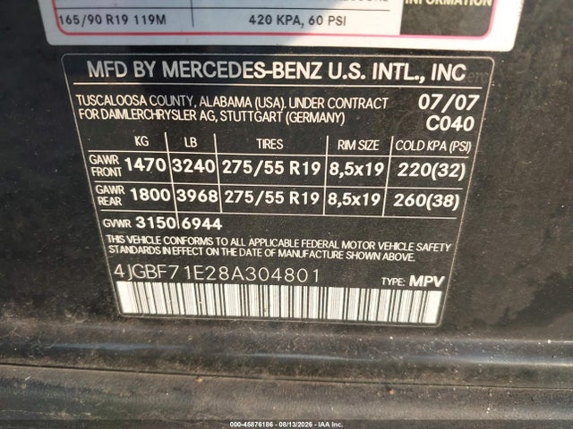 Продажа на аукционе авто 2008 Mercedes-benz Gl 450 4matic, vin: 4JGBF71E28A304801, номер лота: 45876186