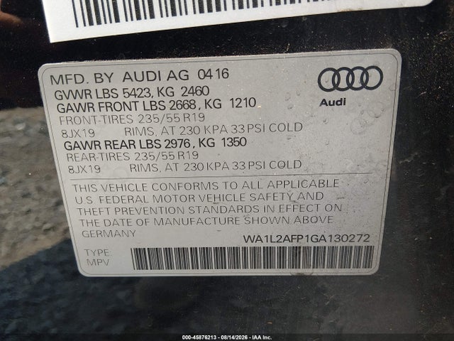 WA1L2AFP1GA130272 Audi Q5 2.0t Premium