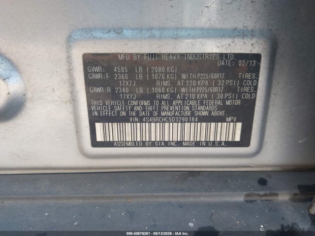 Продаж на аукціоні авто 2013 Subaru Outback 2.5i Premium, vin: 4S4BRCHC5D3290184, номер лоту: 45876261