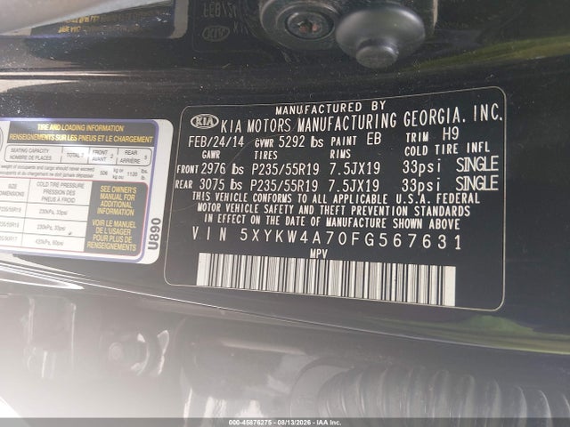 KIA Sorento Sx V6 2015 5XYKW4A70FG567631 Image 9