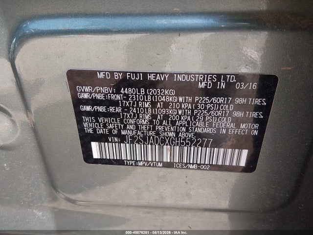 Aukcja sprzedaży 2016 Subaru Forester 2.5i Premium, vin: JF2SJADCXGH552277, numer aukcji: 45876281