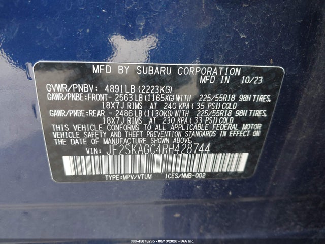Aukcja sprzedaży 2024 Subaru Forester Sport, vin: JF2SKAGC4RH428744, numer aukcji: 45876295