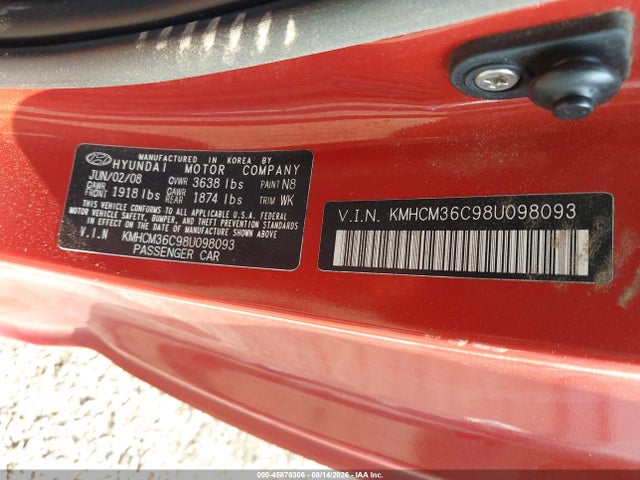 Aukcja sprzedaży 2008 Hyundai Accent Gs, vin: KMHCM36C98U098093, numer aukcji: 45876306