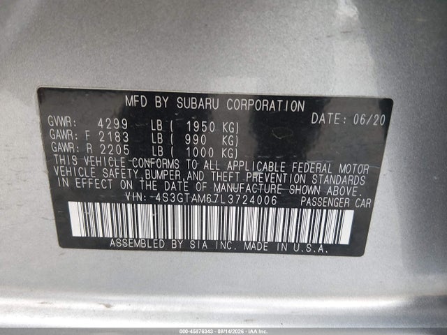 Продажа на аукционе авто 2020 Subaru Impreza Sport 5-door, vin: 4S3GTAM67L3724006, номер лота: 45876343