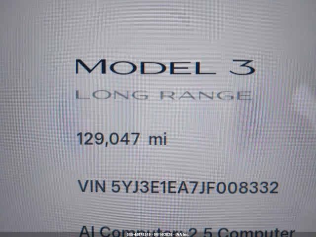 Aukcja sprzedaży 2018 Tesla Model 3 Long Range/mid Range, vin: 5YJ3E1EA7JF008332, numer aukcji: 45876349