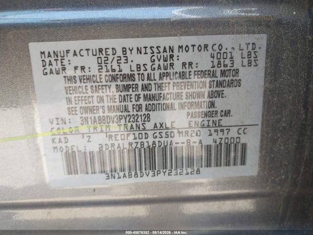 Продаж на аукціоні авто 2023 Nissan Sentra Sr Xtronic Cvt, vin: 3N1AB8DV3PY232128, номер лоту: 45876352