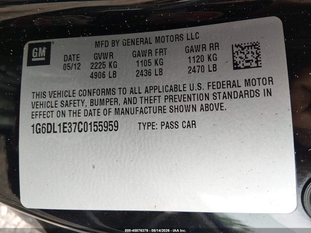 Продаж на аукціоні авто 2012 Cadillac Cts Performance, vin: 1G6DL1E37C0155959, номер лоту: 45876376