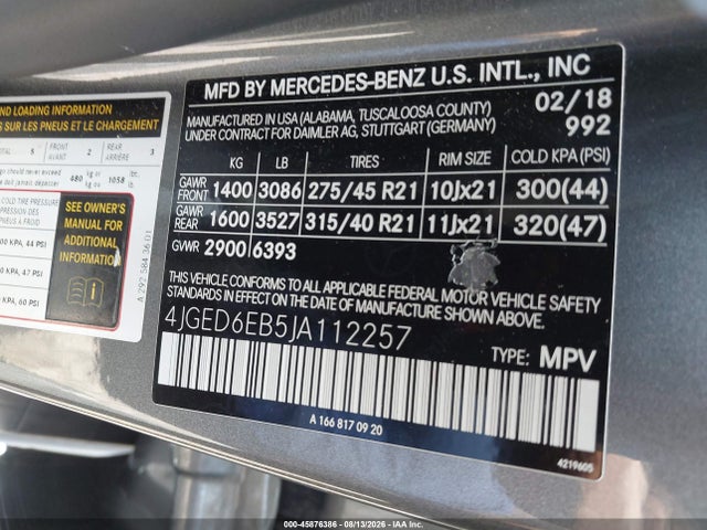 Продажа на аукционе авто 2018 Mercedes-benz Amg Gle 43 Coupe 4matic, vin: 4JGED6EB5JA112257, номер лота: 45876386