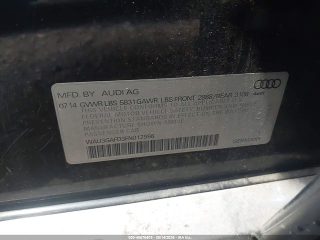 2015 Audi A8 L Quattro მანქანა იყიდება აუქციონზე, vin: WAU3GAFD3FN012998, აუქციონის ნომერი: 45876405